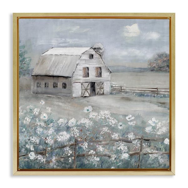 Stupell Industries Traditional Barn and Meadow by Sally Swatland Gold Floater Frame Nature Graphic Art Print 25 in. x 25 in.