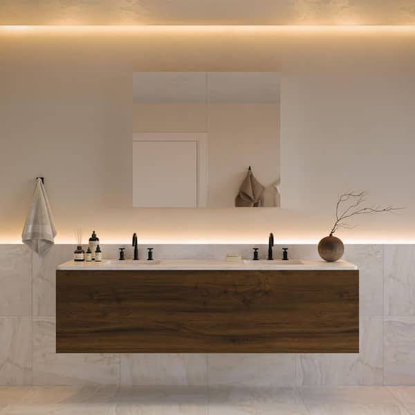 Fresca Senza 40 in. W x 36 in. H Rectangular Anodized Aluminum Medicine Cabinet with Mirror - Recessed or Surface-Mount