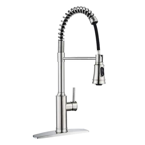 androme Single Handle Pull Down Sprayer Kitchen Faucet with Spring in Brushed Nickel