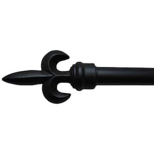 80 in. - 160 in. Matte Black Fleur de Lis Metal Drapery Single Rod Set