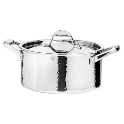 STERN 3.2 Qt. Hammered Stainless Steel Tri-Ply Stock Pot with Lid