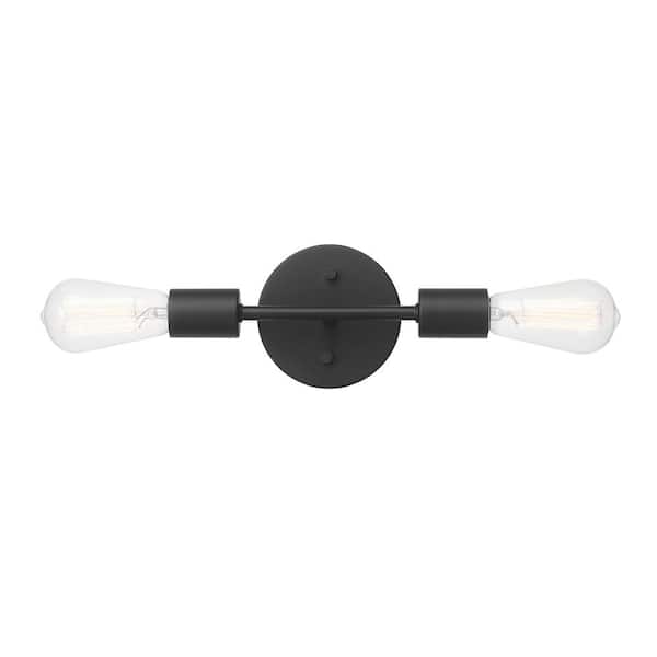 Hampton Bay Stockport 2-Light Matte Black Wall Sconce Bulb Included