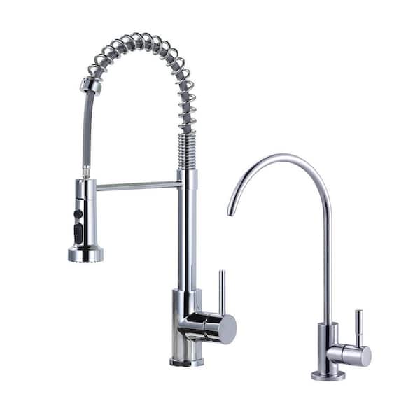 Single Handle Pull-Down Sprayer Kitchen Faucet, Kitchen Faucet with Direct Drinking Water Faucet in Polished Chrome