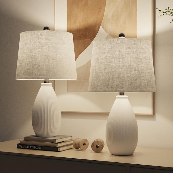 22 in. White Modern Dimmable Ceramic Bedroom Living Room Bedside Desk Nightstand Table Lamps (Set of 2)