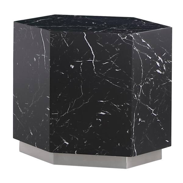 Best Master Furniture Zhuri 23 in. W Hexagon Faux Marble Black End Table in Silver