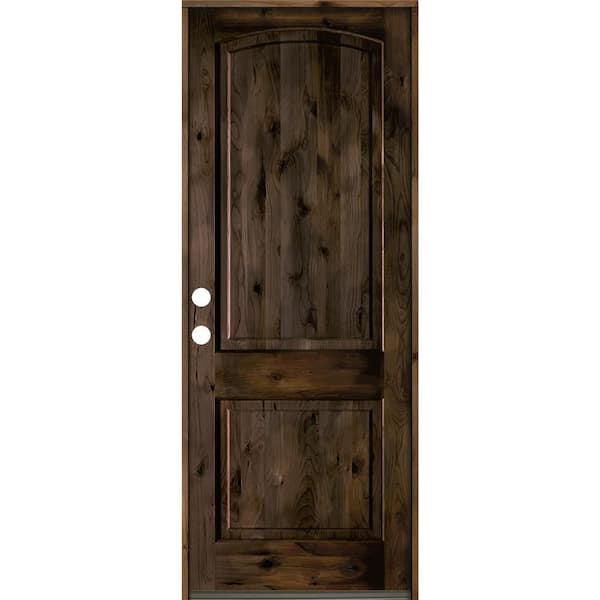 Krosswood Doors 30 in. x 96 in. Knotty Alder 2-Panel Right-Hand/Inswing Black Stain Wood Prehung Front Door