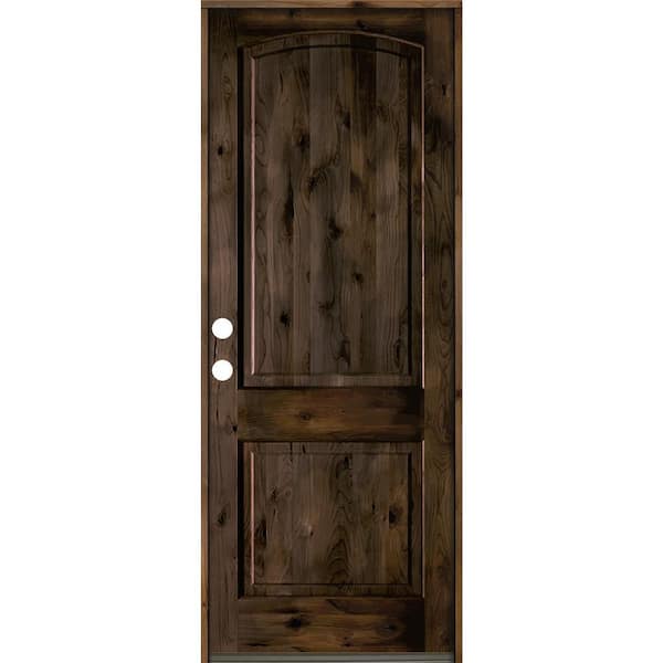 Krosswood Doors 32 in. x 96 in. Knotty Alder 2-Panel Right-Hand/Inswing Black Stain Wood Prehung Front Door
