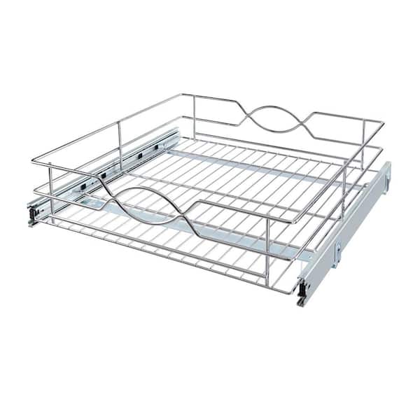 Pull Out Basket 600mm Pack of 2 Wire Basket Set Slide Out Storage Cupboard Drawer 20kg Capacity for Kitchen or Bedroom Drawer with Chrome Finish 