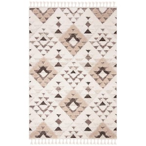 Moroccan Tassel Shag Ivory/Brown 4 ft. x 6 ft. Moroccan Area Rug