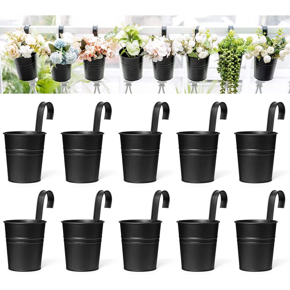 Black Metal Hanging Flower Pots, 4 in Iron Railing Planters with Detachable Hooks for Balcony Fence Garden (10-Pack) price history on PriceWatchPro