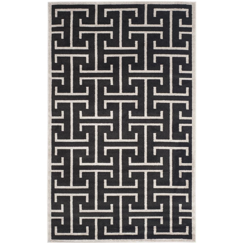 Hand-Knotted Reversible Black Cotton Blend 59" Area Rug