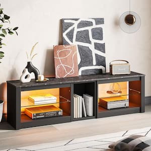 63 in. Black Marble TV Stand Fits TVs up to 65 in. LED Entertainment Center with Adjustable Glass Shelves