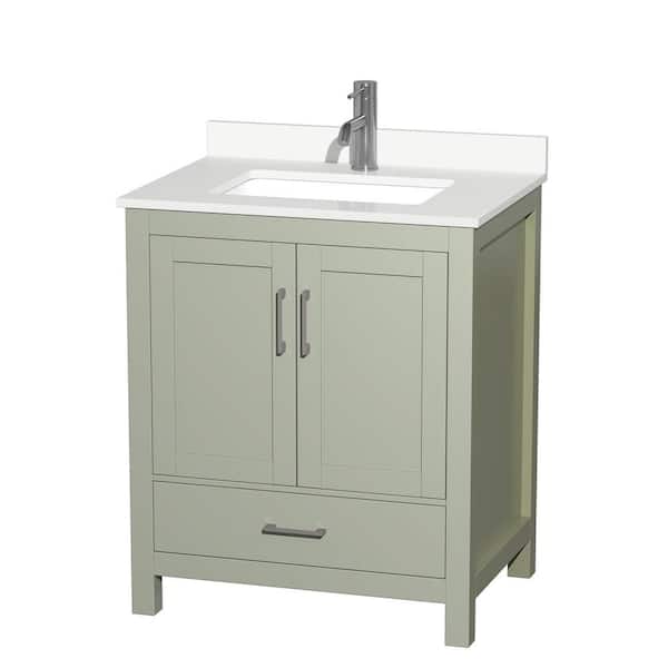 Sheffield 30 in. W. x 22 in. D x 35 in. H Single Bath Vanity in Light Green with White Quartz Top