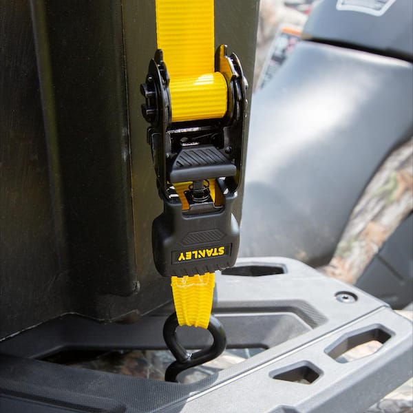 Stanley S10002 Black/Yellow 1 x 10' Ratchet Tie Down Straps - Light Cargo  Securing (1,500 lbs Break Strength), 2 Pack