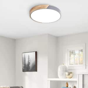 11.81 in. 1-Light Grey LED Flush Mount Ceiling Light with Acrylic Shade