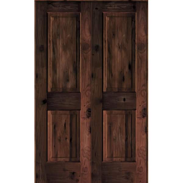 Krosswood Doors 48 in. x 80 in. Rustic Knotty Alder 2-Panel Universal/Reversible Red Mahogany Stain Wood Double Prehung Interior Door