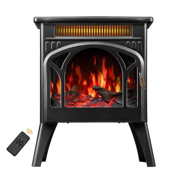 16.34 in. Freestanding Metal Electric Fireplace with Remote, 3D Flame Effect in Black