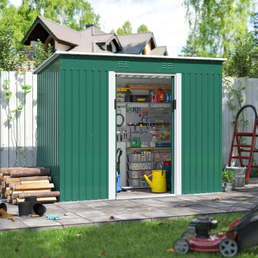 9.1 ft. W x 4.3 ft. D Outdoor Storage Shed, Metal Garden Tool Sheds with Sliding Door and Vents, Green(39.13 sq. ft.) -  JAXPETY, HG61T1314-T01