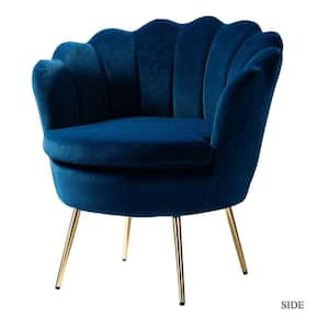 Fidelia Golden Legs Navy Accent Barrel Arm Chair with Tufted Back