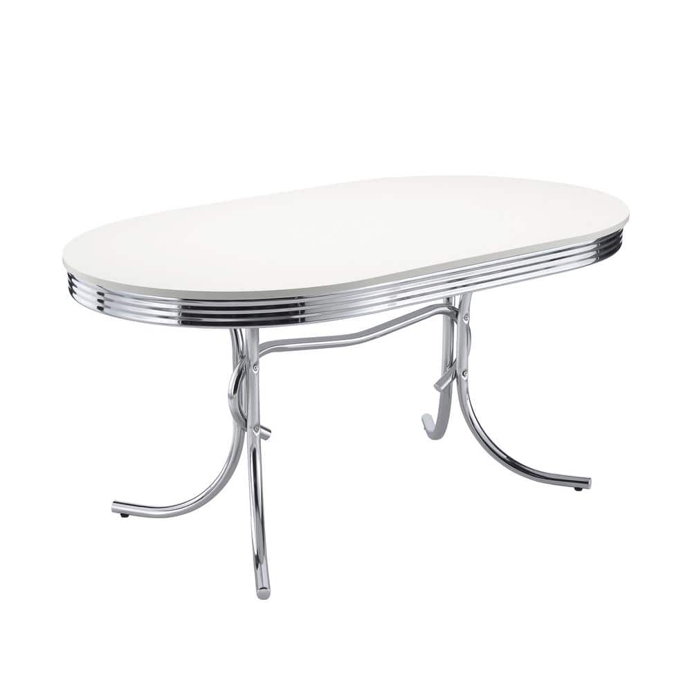 Retro Glossy White and Red Oval Dining Set with Chrome Legs