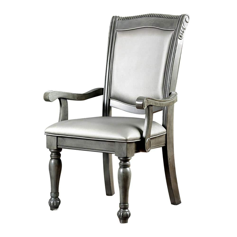 Gray Faux Leather Upholstered Arm Chair with Wood Frame