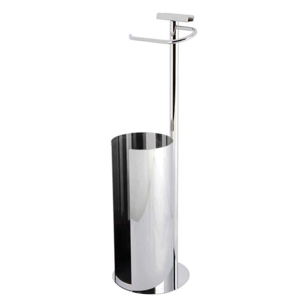 Polished Chrome Freestanding Toilet Paper Holder with Storage and Phone Stand