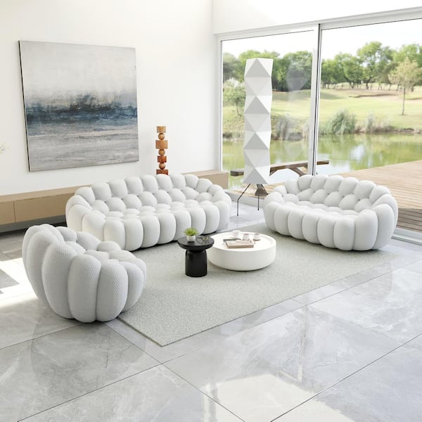 Magic Home Bubble Curved Sofa Set of 3, Gray 98 in.