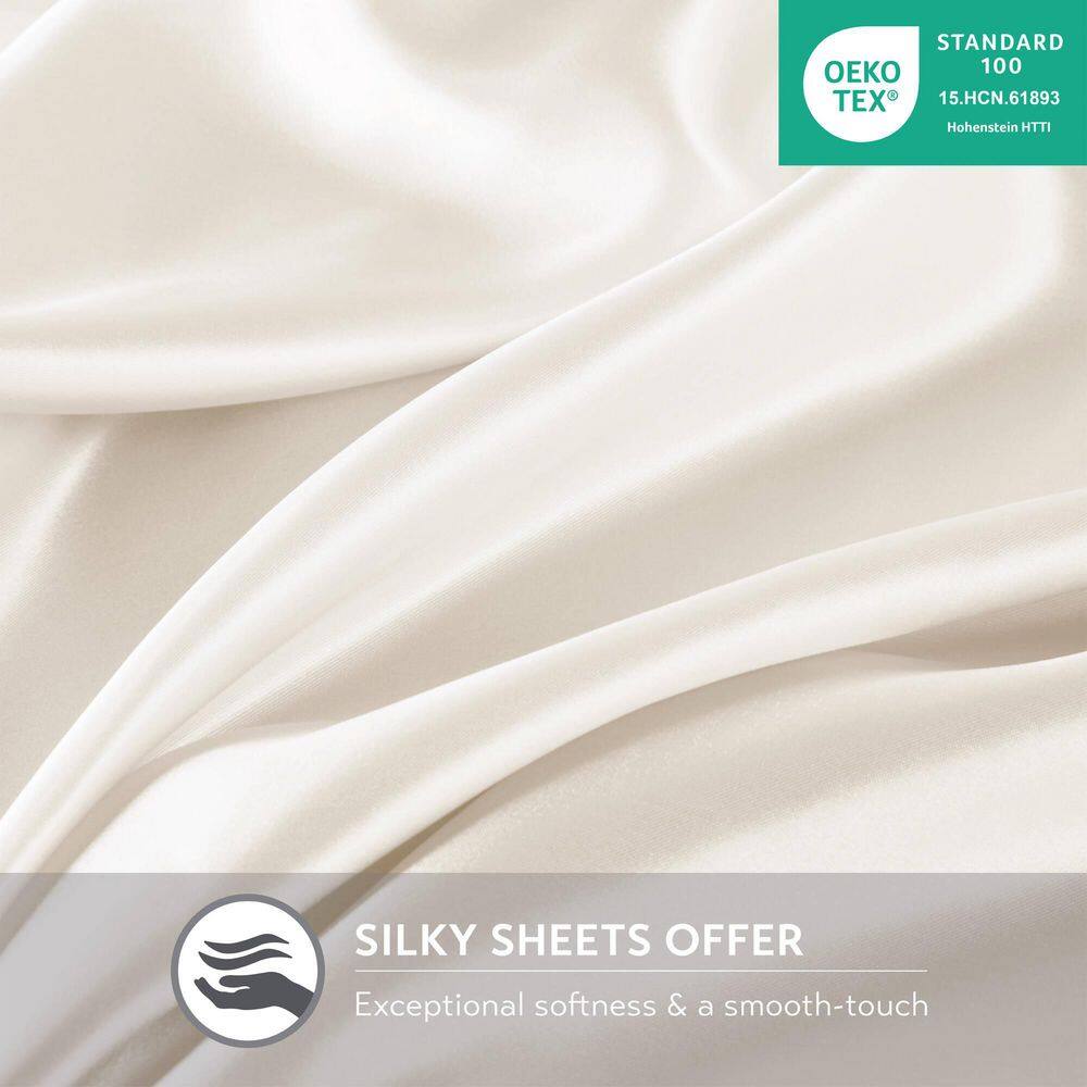 Ivory Queen Satin Polyester 6-Piece Luxury Sheet Set