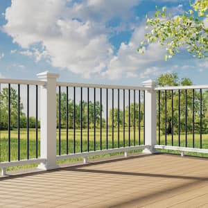 BRIO 36 in. x 72 in. (Actual: 36 in. x 70 in.) White PVC Composite Line Railing Kit w/Round Aluminum Black Balusters