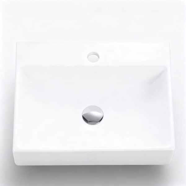 20 in. 14 in. Drop-In Bathroom Sink in Gloss White Ceramic with 1 Faucet Hole and Overflow