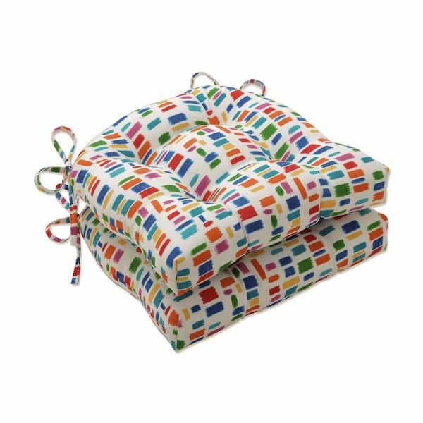 Pillow Perfect 17.5 x 17 Outdoor Dining Chair Cushion in Blue/Green/Multicolored (Set of 2)