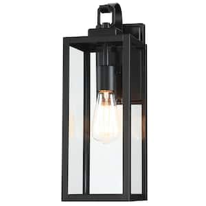 17.74 in. H 1-Light Black Outdoor Hardwired Lantern Light Wall Sconce With Clear Glass (Bulb not included)