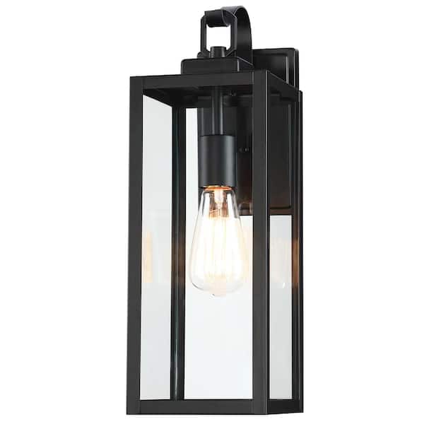 Pia Ricco 17.74 in. H 1-Light Black Outdoor Hardwired Lantern Light Wall Sconce With Clear Glass (Bulb not included)