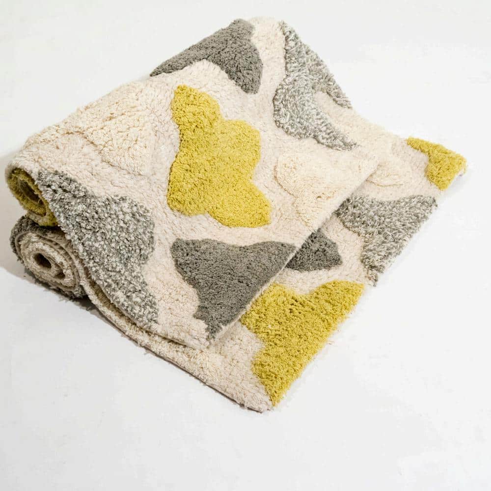 Yellow and Gray Cotton Moroccan Tile Bath Rug Set