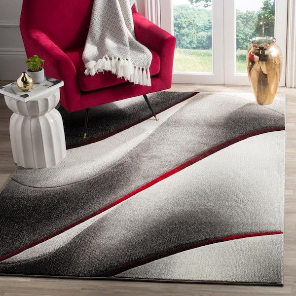 Hollywood Gray/Red 9 ft. x 12 ft. Abstract Area Rug
