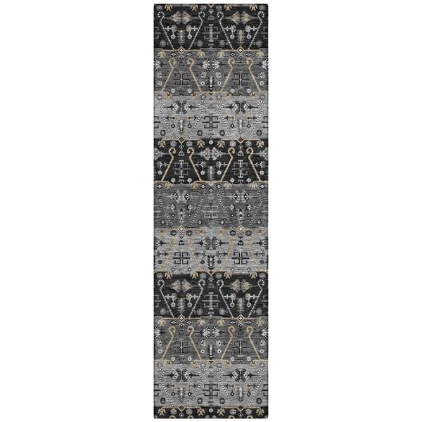 Chantille Machine Washable Indoor/Outdoor Abstract ACN2858 Black 2 ft. x 7 ft. Runner Rug