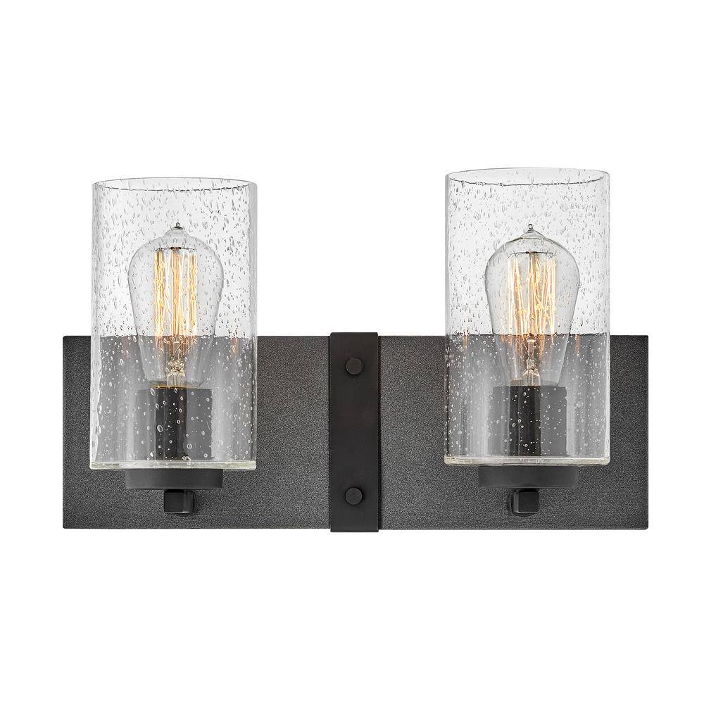 Aged Zinc and Distressed Black 2-Light Wall Sconce with Clear Seedy Glass