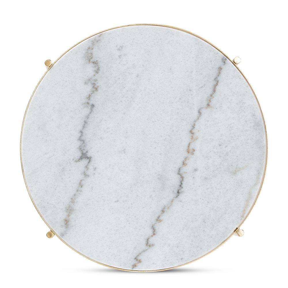 Maddock 19.3" Round White Marble and Gold Metal End Table