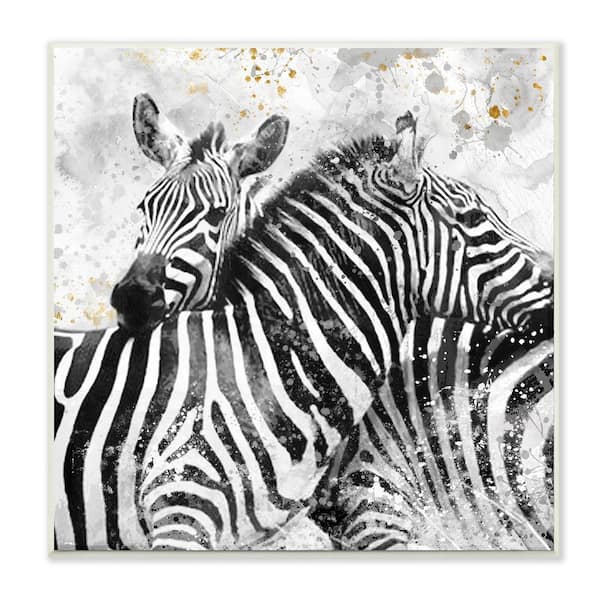 Stupell Industries 12 in. x 12 in. "Black and White Paint Splatter Textural Zebra" by Artist Main Line Art and Design Wood Wall Art