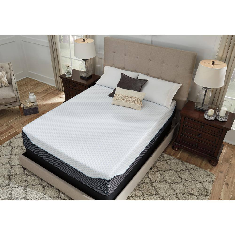 14-Inch Blue and White Queen Adjustable Memory Foam Mattress