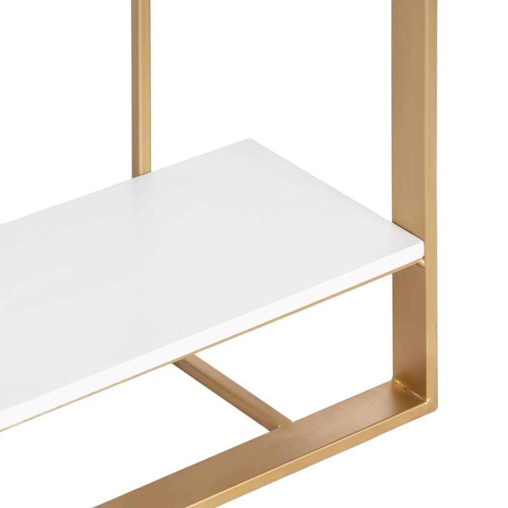 Gold and White Modern Floating Wall Shelf with Wooden Tiers