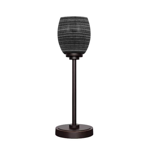 Unbranded Quincy 17 in. Dark Granite Accent Lamp with Black Matrix  Glass Shade
