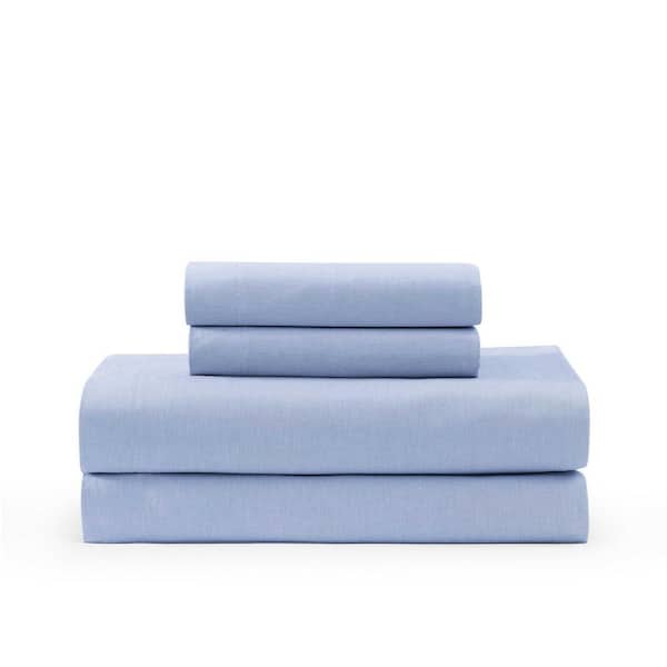 Solid 4-Piece Blue Cotton Queen Sheet Set
