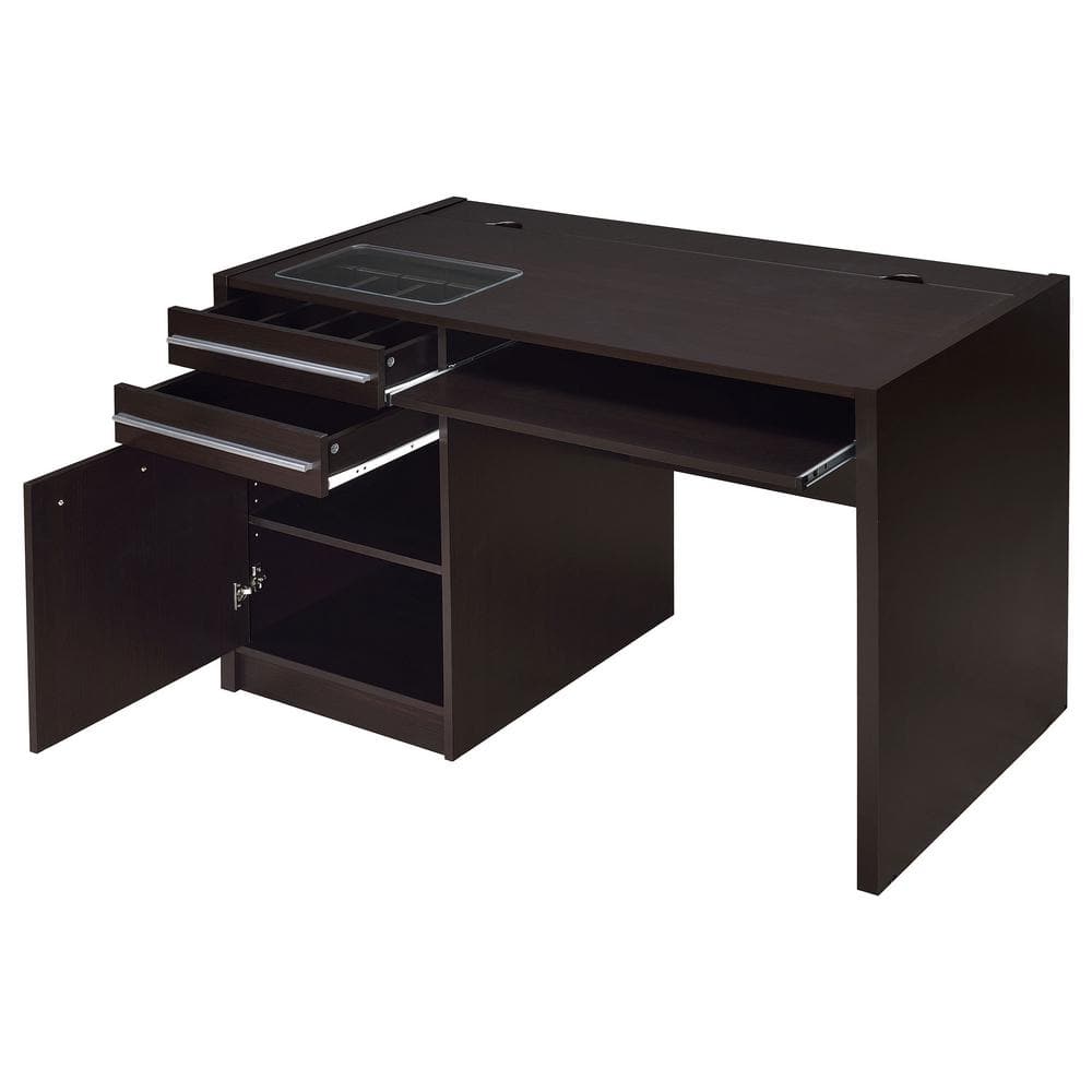 Transitional Cappuccino 47" Home Office Desk with Power Outlet and Drawers