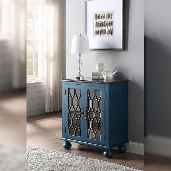 Acme Furniture Lassie 28 in. Antique Blue Rectangle Wood Console Table with 2 Doors