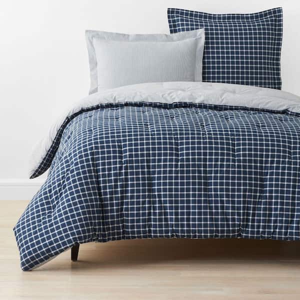 Company Cotton Blue Windowpane Yarn Dyed Queen Cotton Percale Comforter