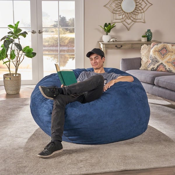 Blue Bean Bag Chair for Adults & Kids, Microsuede Bean Bag Sofa with Removable Cover, Shredded Foam Filled Lounge Chair