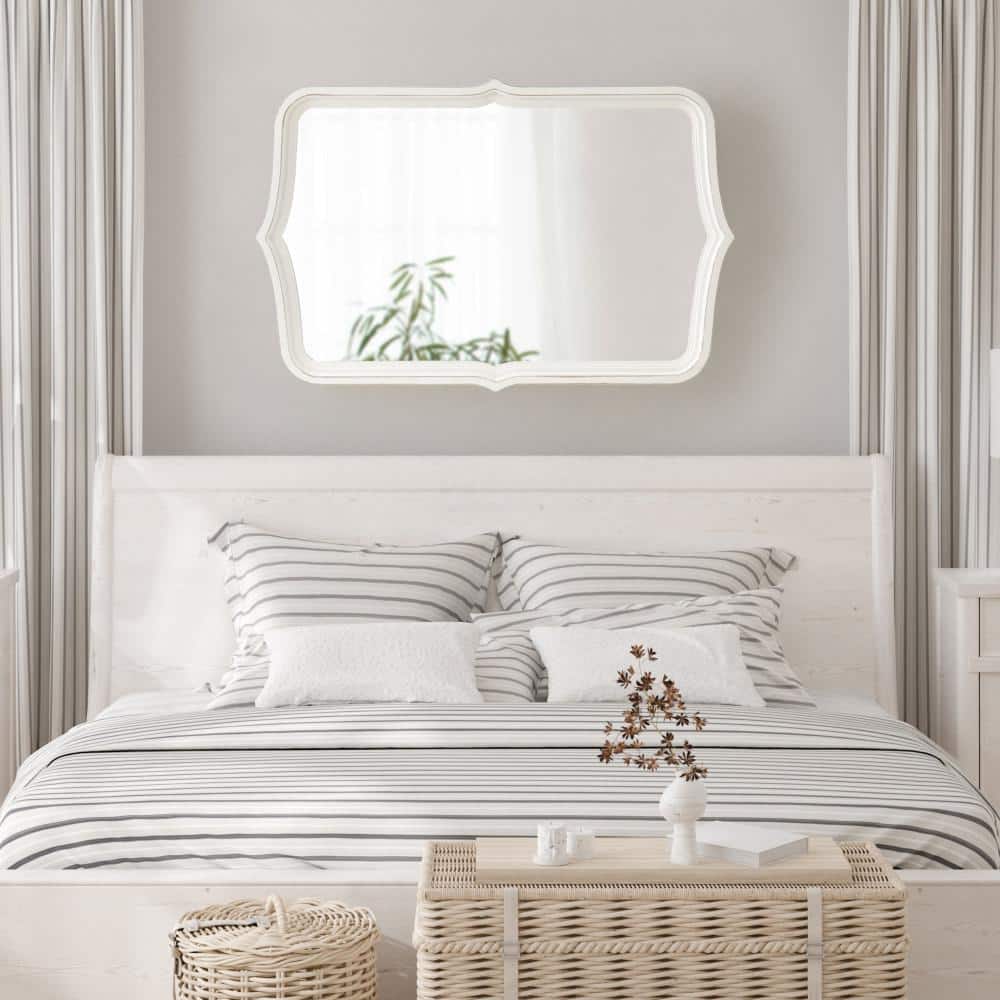 White Scalloped Rectangular Wood Wall Mirror