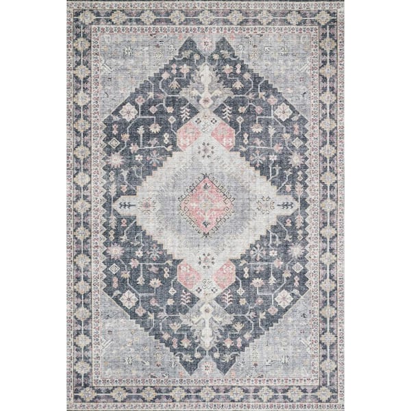 Loloi Skye Charcoal/Multi 2'-6" X 12' Runner Printed Distressed Oriental Area Rug