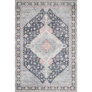 Skye Charcoal/Multi 8 ft. x 8 ft. Round Printed Distressed Oriental Area Rug